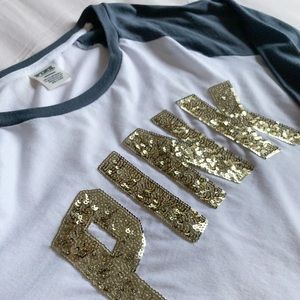 Navy & Gold Sequin PINK Raglan tee